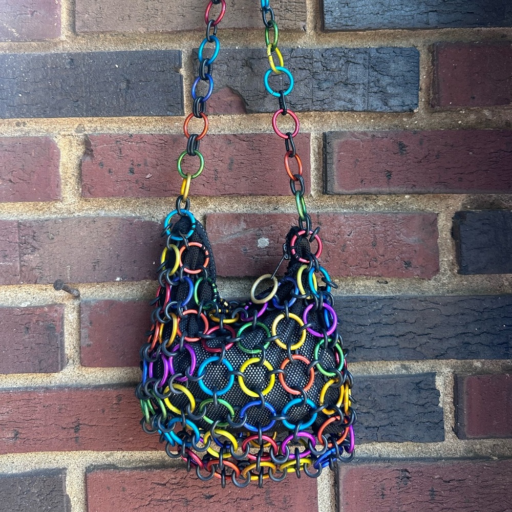 Fun, colorful metallic rings bag